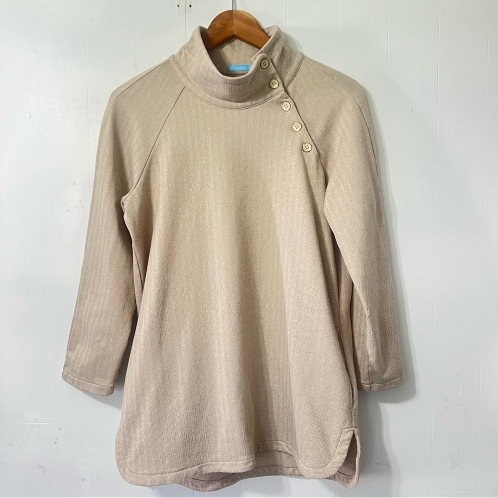 J McLaughlin Marissa Fleece Lined Mockneck Button Detail Contemporary Top S